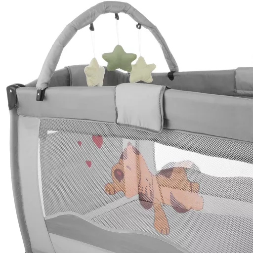 Prijenosni putni krevetić s podlogom za presvlačenje i igračkom lukom za bebe 0-36 mjeseci, siva