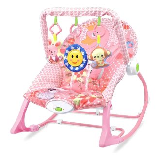   Vibrirajuća glazbena stolica za ljuljanje za bebe s podesivim naslonom i igračkom - do 18 kg, ružičasta