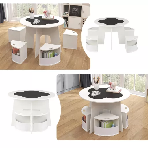 Dječji stol za 4 osobe s spremištem i pločom za pisanje